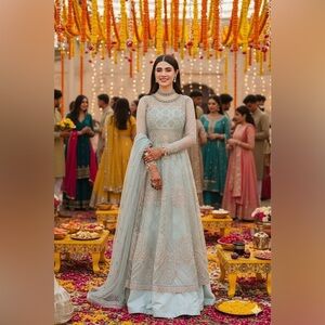 Elegant Blue Embroidered Dress